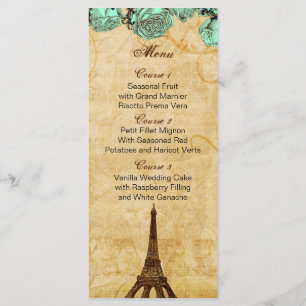 tarjetas del menú del boda de París de la torre