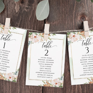 Tarjetas del plan de asientos rosadas y de sabores