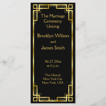 Tarjetas del programa Art Deco Black And Gold Wedd