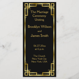 Tarjetas del programa Art Deco Black And Gold Wedd