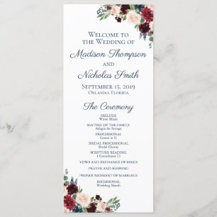 Tarjetas del programa de bodas con flores de la Ma