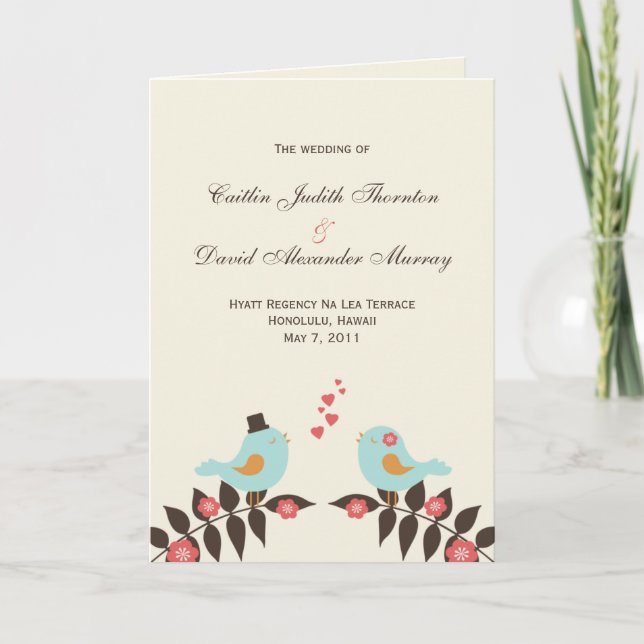 Tarjetas del programa de bodas de Aves de Amor (Anverso)