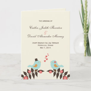Tarjetas del programa de bodas de Aves de Amor