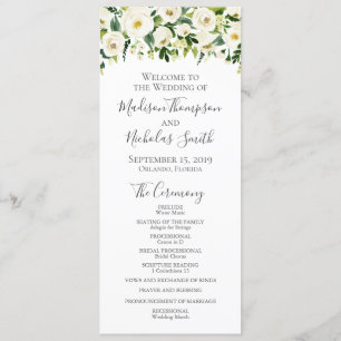 Tarjetas del programa de Flor Blanca y Boda Verde