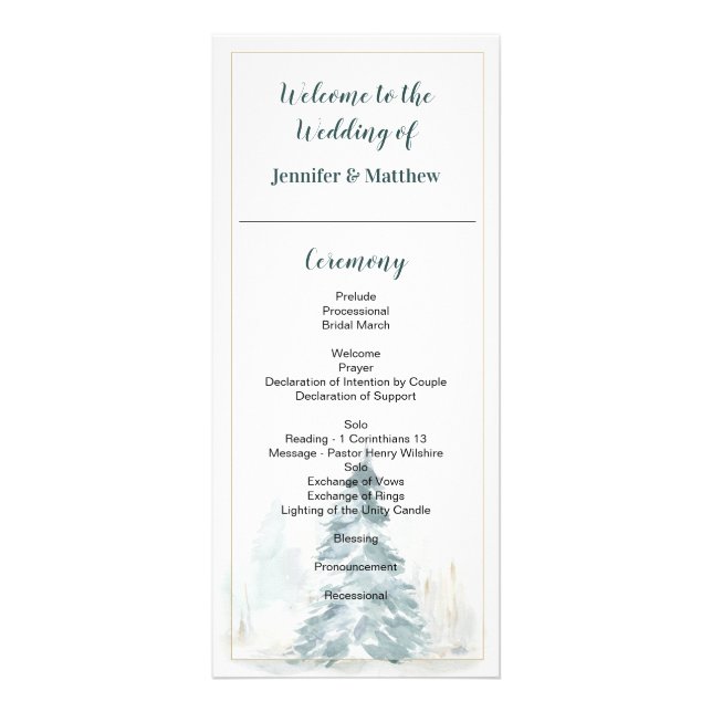 Tarjetas del programa Winter Pine Romance Wedding (Frente)