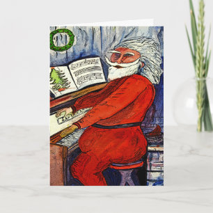 Tarjetas del saludo y de nota de Santa del piano