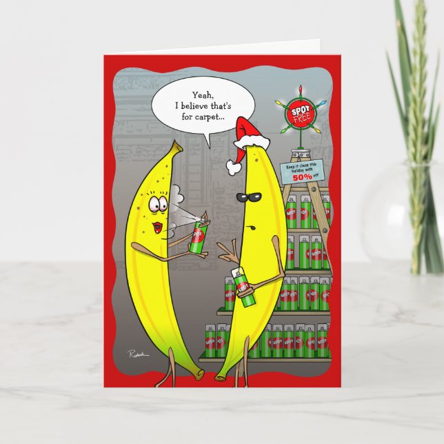 Tarjetas divertidas de Navidad con banana y frutas (Anverso)