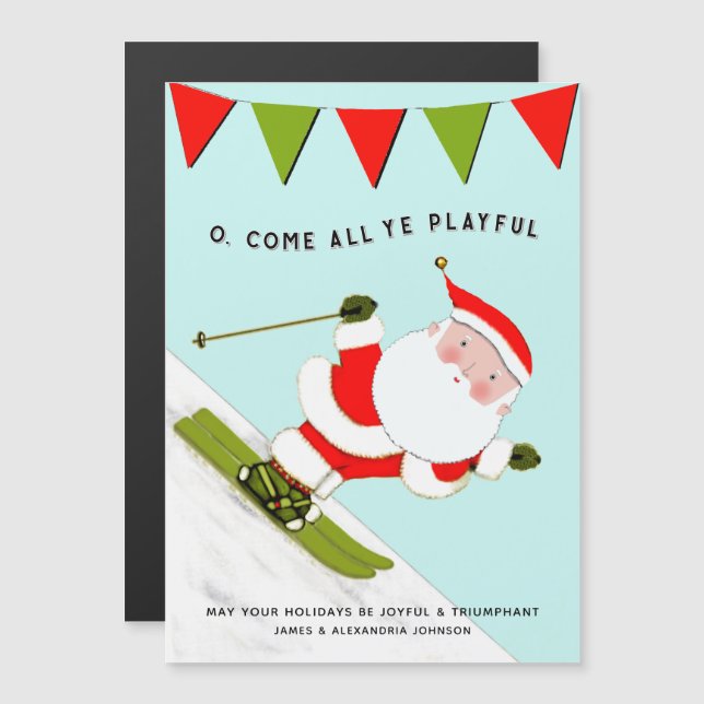 Tarjetas divertidas de Navidad de esquí vacaciones (Anverso/Reverso)