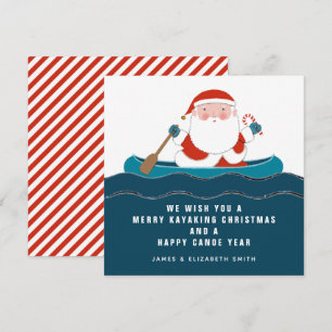 Tarjetas divertidas de Navidad de kayak en canoa