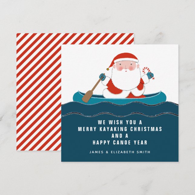Tarjetas divertidas de Navidad de kayak en canoa (Anverso / Reverso)