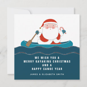 Tarjetas divertidas de Navidad de kayak en canoa