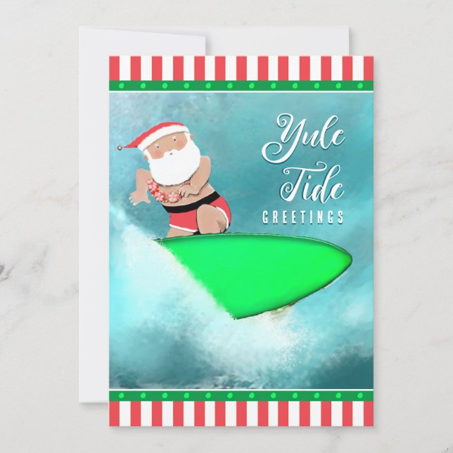 Tarjetas divertidas de Navidad de surf en la playa (Anverso)