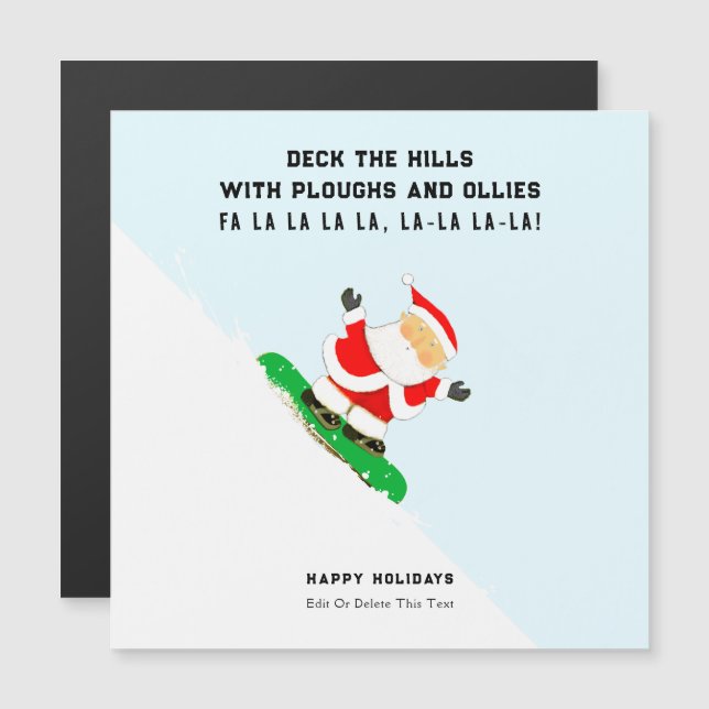 Tarjetas divertidas de Navidad y snowboarding (Anverso/Reverso)
