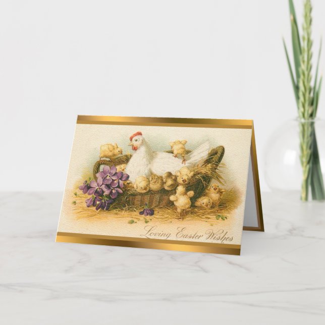 Tarjetas dobladas de venado Hen y pollo Easter (Anverso)