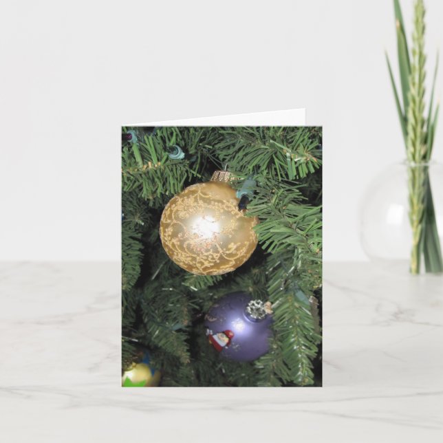 Tarjetas dobladas en blanco con adornos de Navidad (Anverso)