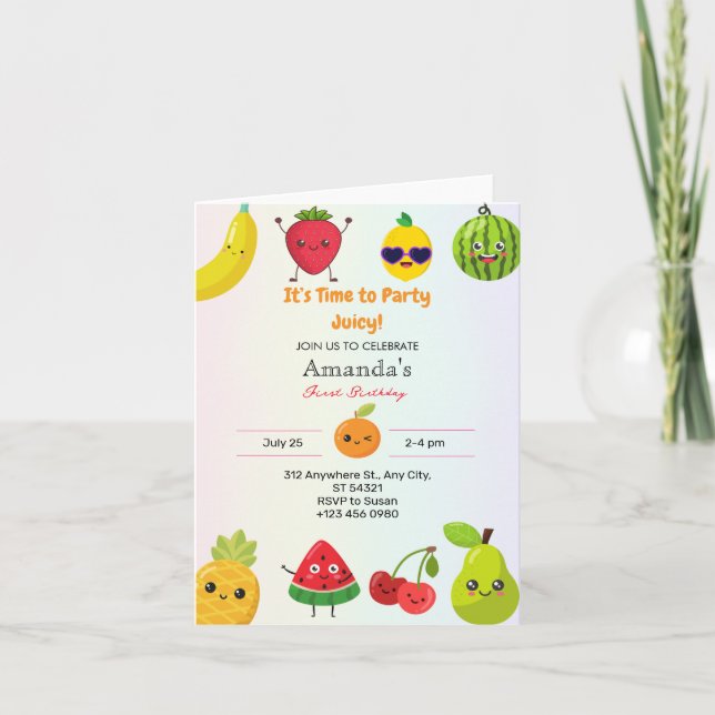 Tarjetas dobladas para cumpleaños número 1 de Frut (Anverso)