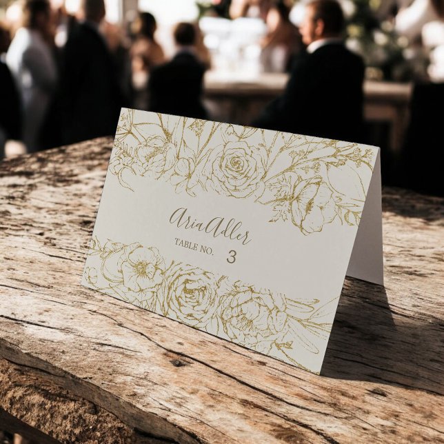 Tarjetas doradas impresas de crema y oro (Gilded Floral Printable Cream and Gold Place Cards)