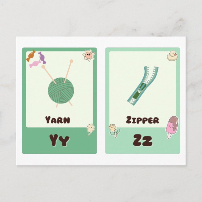 Tarjetas educativas del alfabeto, Y,Z ABC (Anverso)