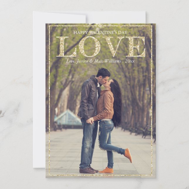 Tarjetas El día de San Valentín de amor purpurina (Anverso)