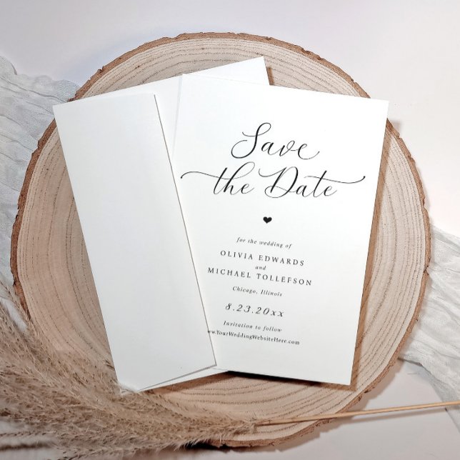 Tarjetas elegantes de boda para guardar la fecha (Simple Elegant Heart Save the Date Cards - Rustic and Classic Minimalist)