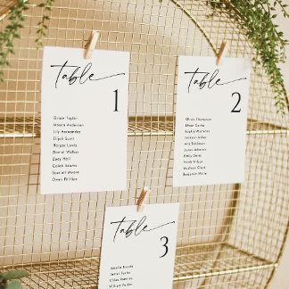 Tarjetas elegantes de la tabla de asientos de los