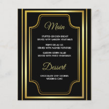 Tarjetas elegantes de menú Boda de oro negro