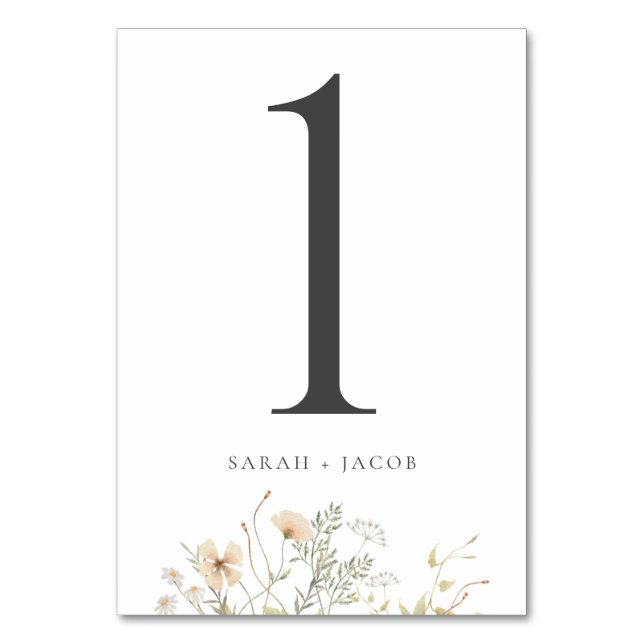 Tarjetas elegantes de número de mesa con flores si (Anverso)