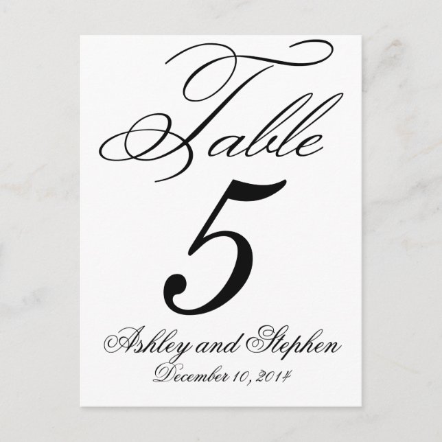 Tarjetas elegantes de números de tabla de Boda de  (Anverso)