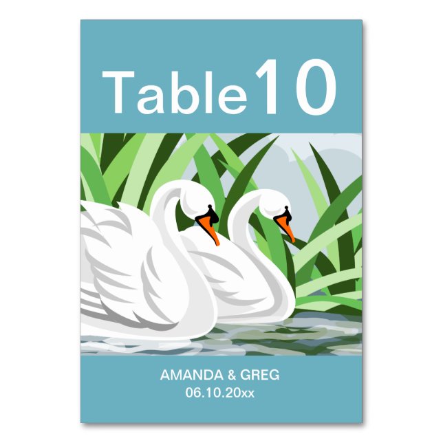 Tarjetas elegantes de números de tabla de cisne bl (Reverso)