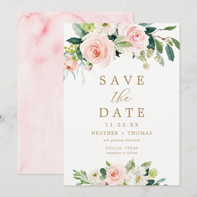 Tarjetas Elegantes de Save the Date de Acuarela Ro (Anverso / Reverso)