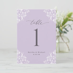 Tarjetas elegantes de tabla Boda de lavanda 5x7