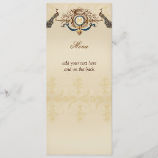 Tarjetas elegantes del menú de la boda del pavo