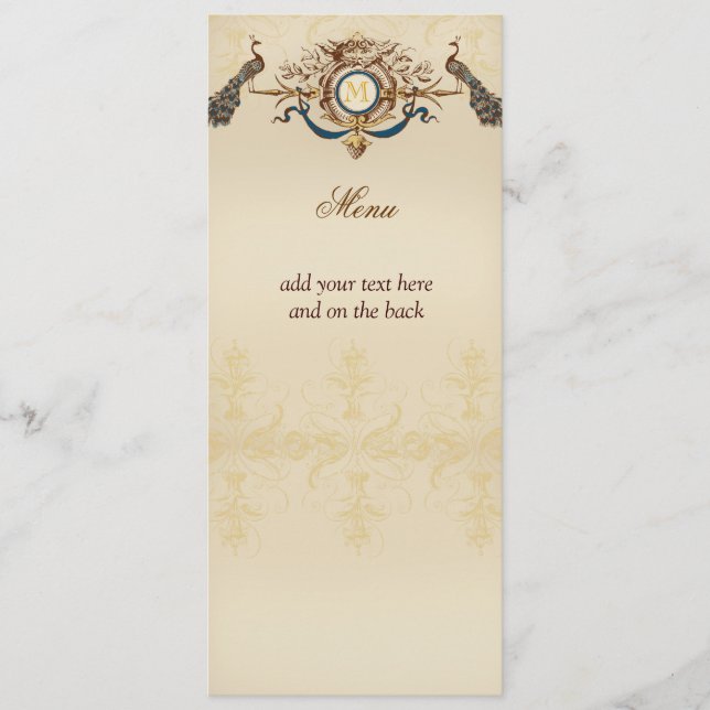 Tarjetas elegantes del menú de la boda del pavo (Anverso)