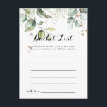 Tarjetas elegantes para la lista de cubo de la veg<br><div class="desc">Estas elegantes tarjetas doradas son la actividad perfecta para una recepción nupcial moderna o una ducha de novia. El diseño presenta oro de mano y hojas de eucalipto botánico verde,  inspiradoras de belleza artística. El signo de la lista de cubo se vende por separado.</div>