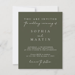 Tarjetas elegantes y modernas de Boda verde oscuro