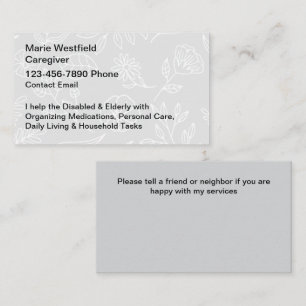 Tarjetas empresariales simples para cuidadores