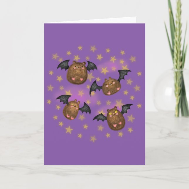 Tarjetas en blanco de murciélagos lindos y mimosos (Anverso)