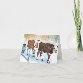 Tarjetas en Blanco de Vacas de Invierno en la Niev
