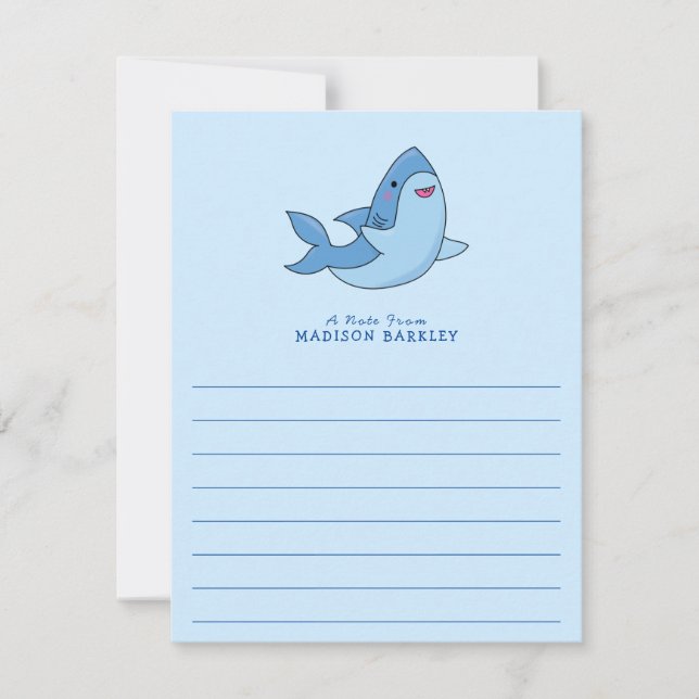 Tarjetas estacionales Kawaii planas de tiburones (Anverso)