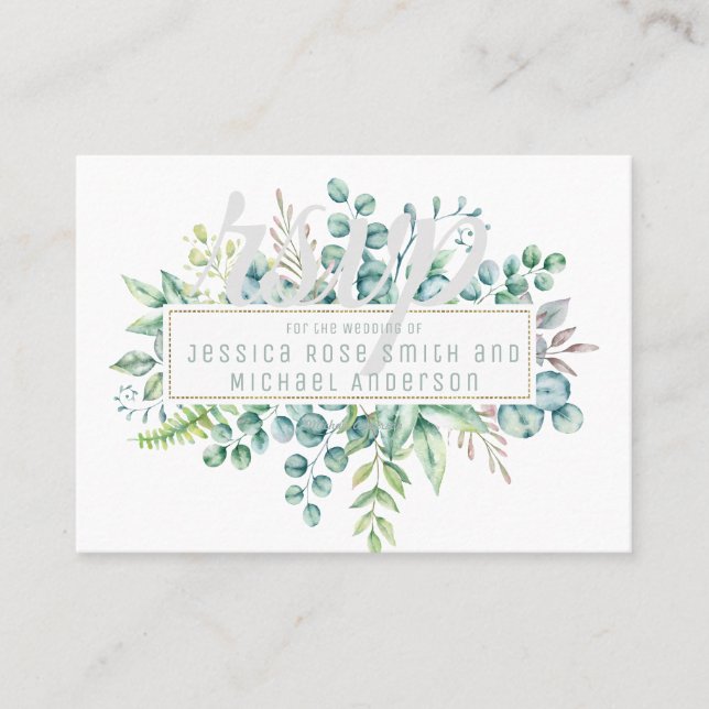 Tarjetas Eucalyptus RSVP - Texto a ambos lados (Anverso)