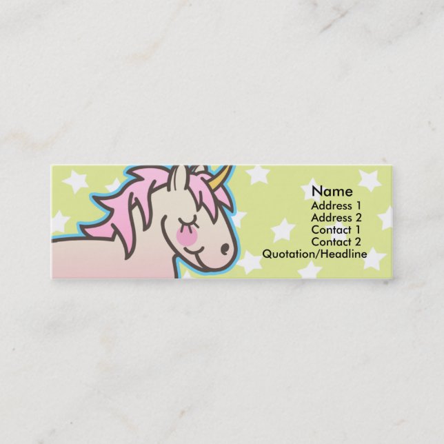 Tarjetas flacas del perfil del unicornio rosado de (Anverso)