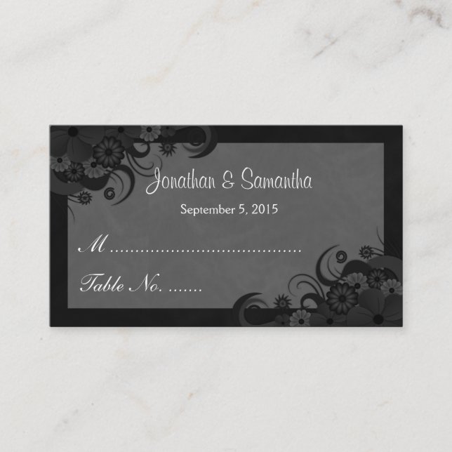 Tarjetas Floral Black and Gray Boda Table Place (Anverso)