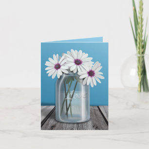 Tarjetas Floral White y Purple Daisy Mason Jar