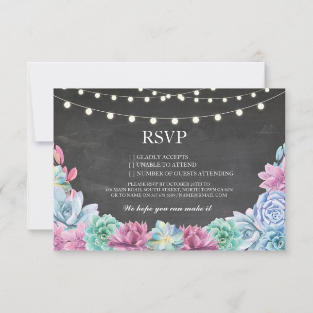 Tarjetas Florales de RSVP Tiza Boda Rústica Sucule (Anverso)