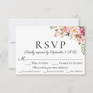 Tarjetas florales rosadas de RSVP que se casan con