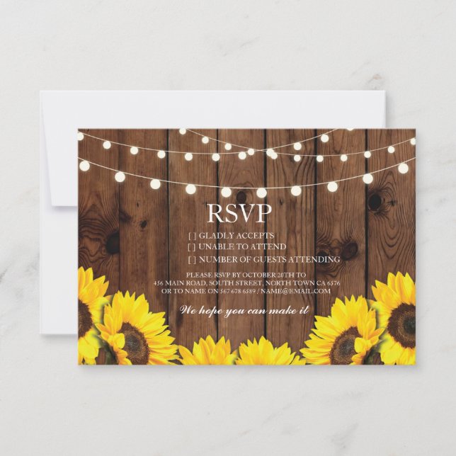 Tarjetas florales Rústicas RSVP Boda de Madera (Anverso)
