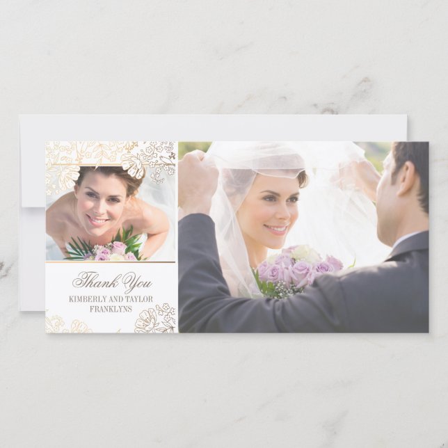 Tarjetas fotográficas Bodas de flores blancas y do (Anverso)