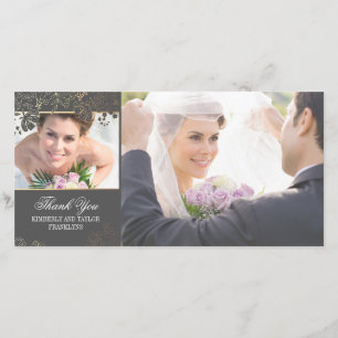 Tarjetas fotográficas Bodas de flores de gris y or