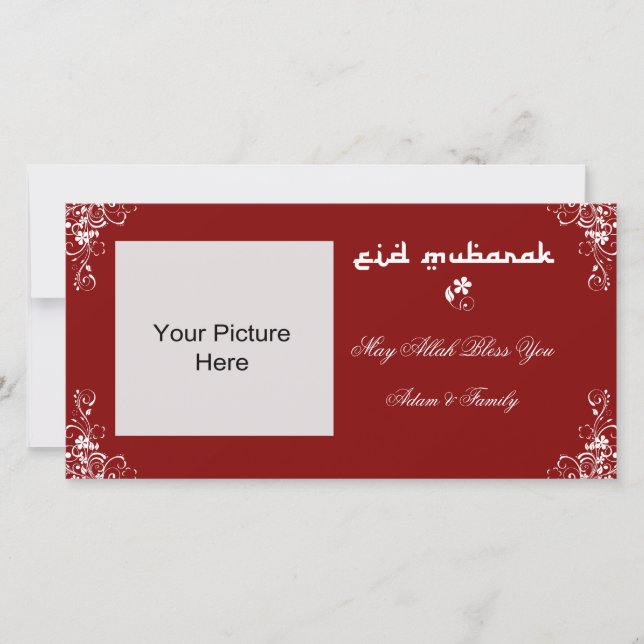 Tarjetas fotográficas de Eid Mubarak Burgundy Whit (Anverso)