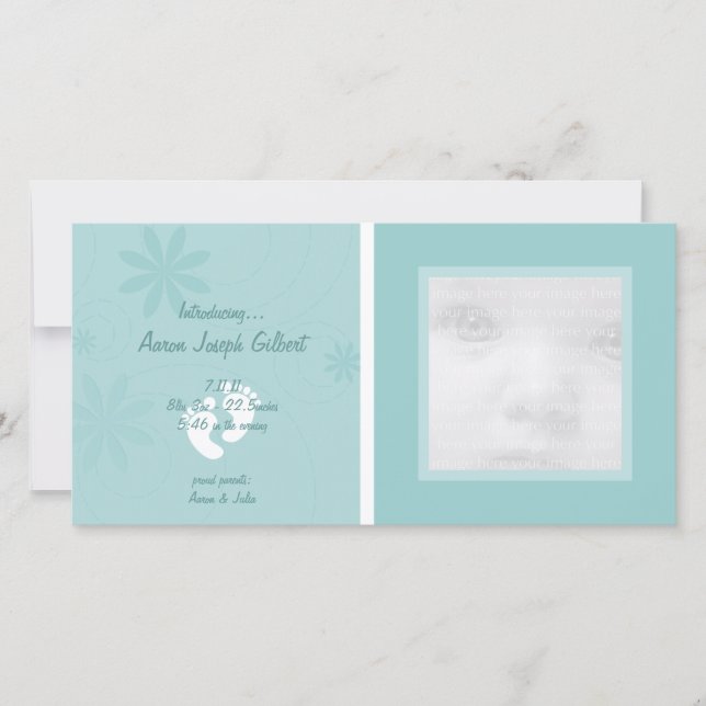 Tarjetas fotográficas de Invitación azul para bebé (Anverso)